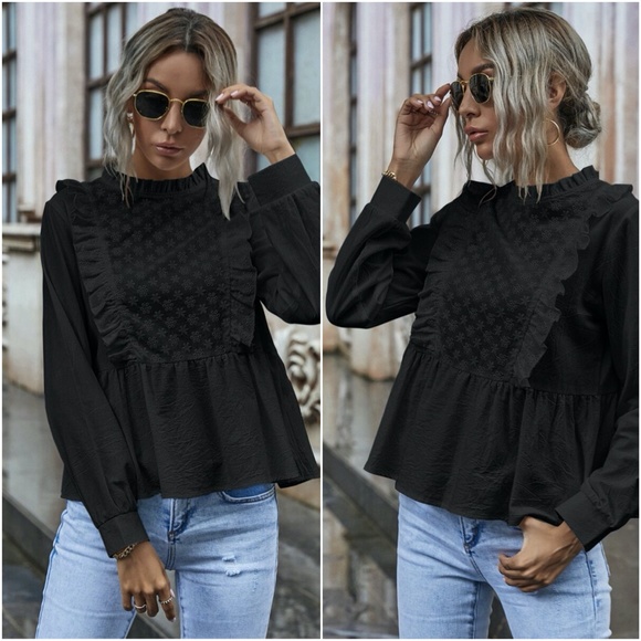 boho Eyelet Embroidered Babydoll top - MUSTARD - Picture 12 of 13